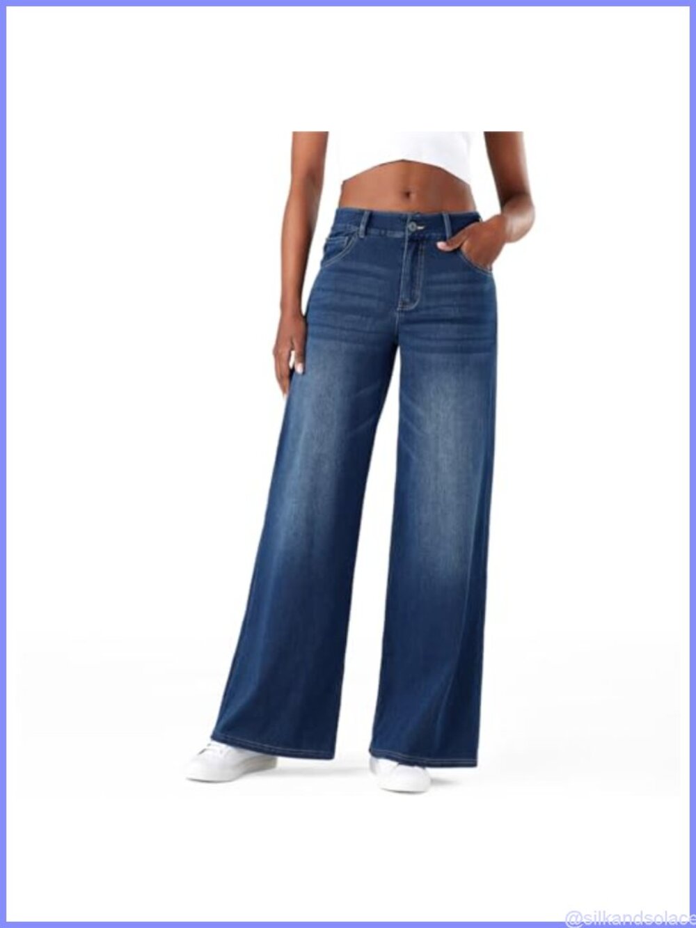 Wide Leg Jeans Low Rise Knit Stretch Straight Leg Women's Denim